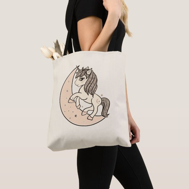 Peachy Blush Pink Celestial Moon & Stars Einhorn Tasche (Von Nahem)