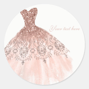 Peachy Blush Pink Glitzer Glam Dress Brautparty Runder Aufkleber