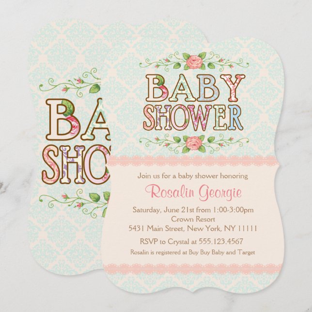 Peachy Chic, Baby shower de pays Invitation (Devant / Derrière)