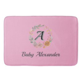 Peachy Coral Rose Wreath Personalized Name Badematte