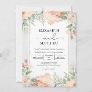 Peachy Floral Blüh Wedding Einladung