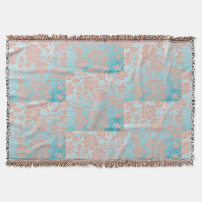 Peachy Floral Lace & Aquamarin Decke (Vorderseite)