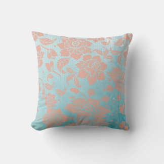 Peachy Floral Lace & Aquamarin Kissen