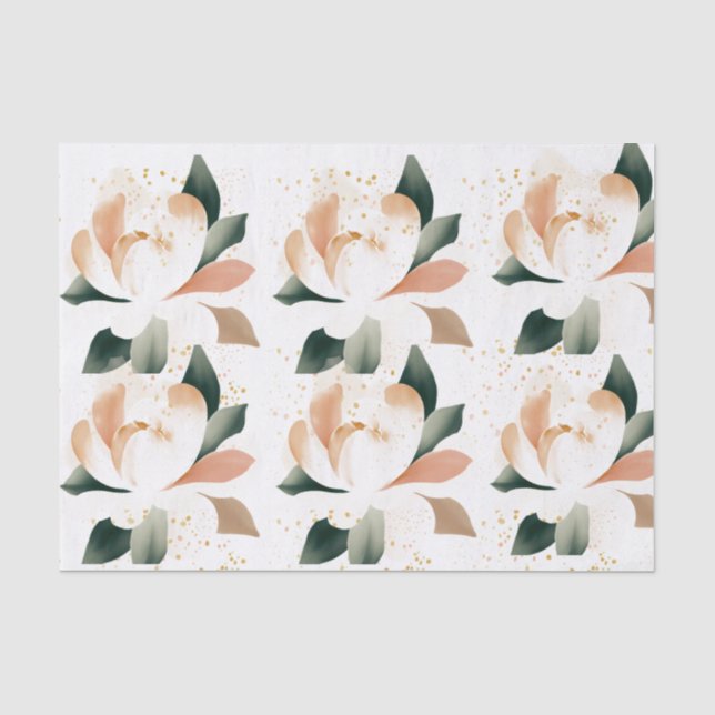 Peachy Gold Peonies Speckled Tissue Seidenpapier (Vorderseite)