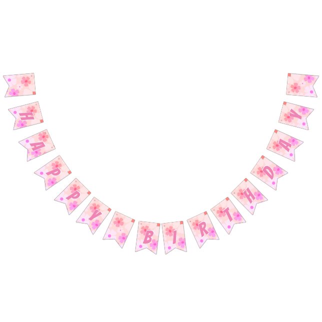 Peachy Happy Birthday Bubble Gum Pink Peach Blume Wimpelkette (Alle)