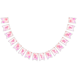 Peachy Happy Birthday Bubble Gum Pink Peach Blume Wimpelkette