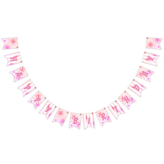 Peachy Happy Birthday Bubble Gum Pink Peach Blume Wimpelkette (Alle)