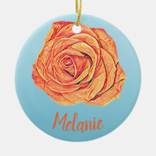 Peachy Mandarine Rose Keramik Ornament