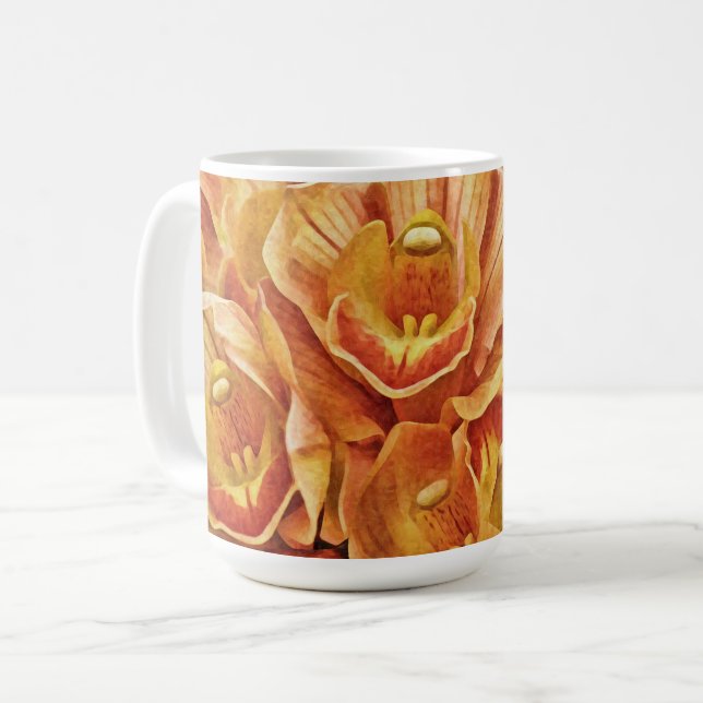 Peachy Orange Orchids Garden Art Mug Cup (Devant gauche)