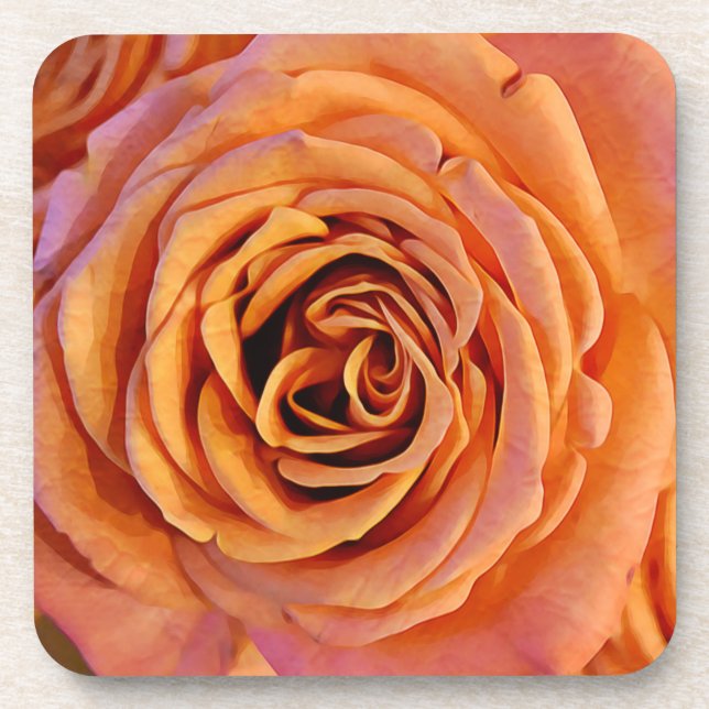 Peachy Orange Rose Art Untersetzer Set (Vorderseite)
