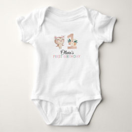 Peachy Owl Birthday Party Baby Bodysuit Strampler