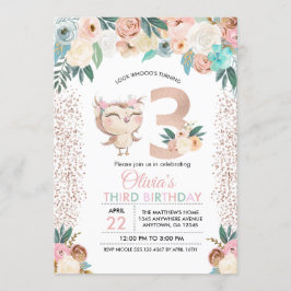 Peachy Owl Dritter Geburtstag Einladung
