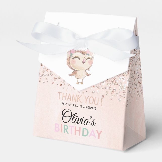 Peachy Owl Imitats Glitzer Gastgeschenk Box Geschenkschachtel (Vorderseite)