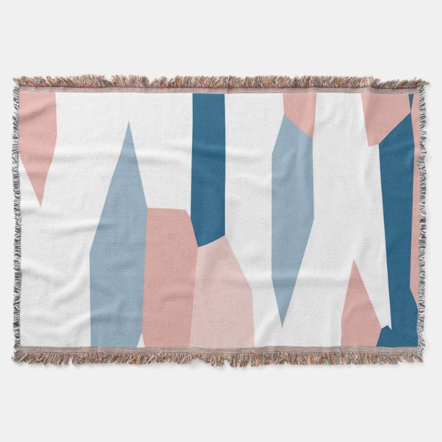 Peachy Pink Blau und Weiß Abstrakt Decke (Vorderseite)