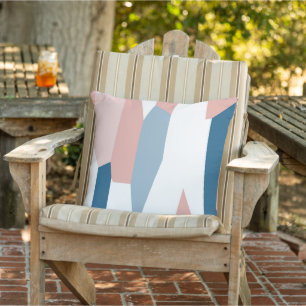 Peachy Pink Blau und Weiß Abstrakt Kissen
