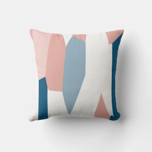 Peachy Pink Blau und Weiß Abstrakt Kissen