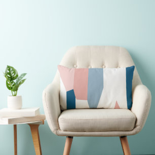 Peachy Pink Blau und Weiß Abstrakt Lendenkissen
