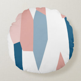 Peachy Pink Blau und Weiß Abstrakt Rundes Kissen