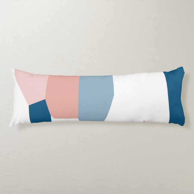 Peachy Pink Blau und Weiß Abstrakt Seitenschläferkissen (Vorderseite)