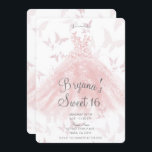 Peachy Pink Butterfly Dance Dress Sweet 16 Party Einladung<br><div class="desc">Anpassen für jedes Ereignis</div>
