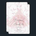 Peachy Pink Butterfly Dance Dress Sweet 16 Party Einladung<br><div class="desc">Anpassen für jedes Ereignis</div>
