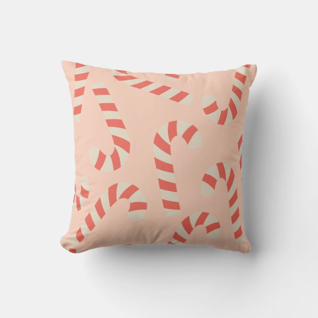 Peachy Pink Christmas Candy Canes Kissen (Vorderseite)