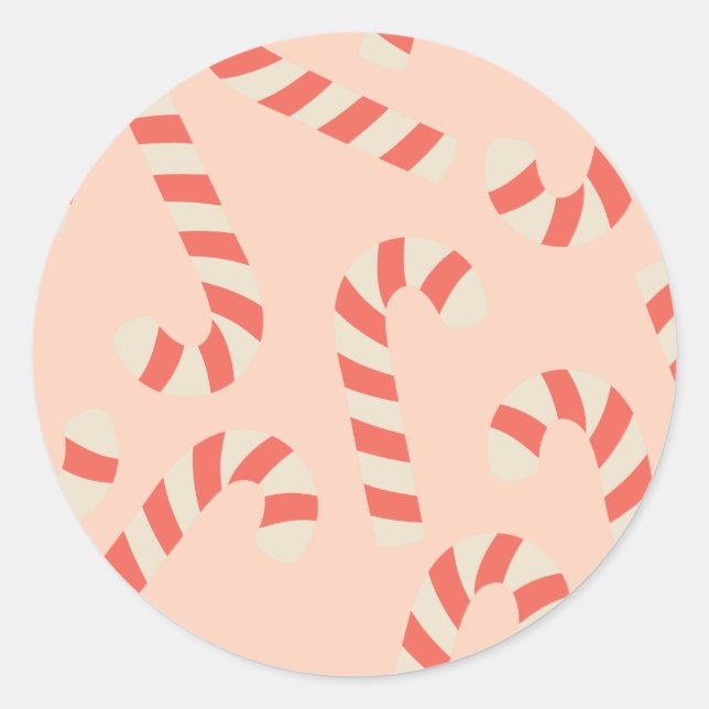 Peachy Pink Christmas Candy Canes Runder Aufkleber (Vorderseite)