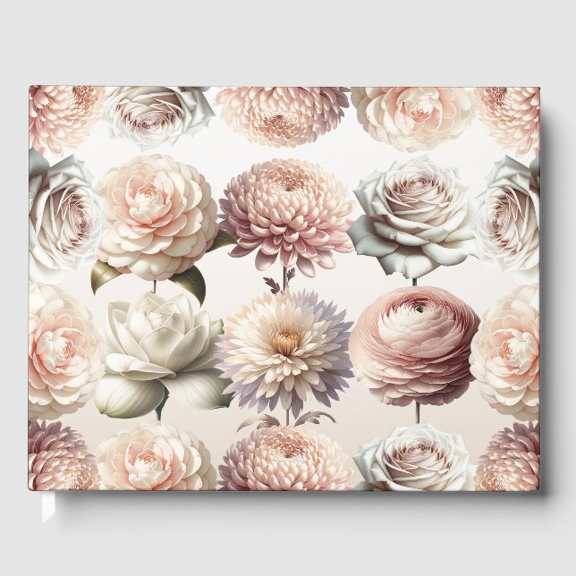 Peachy Pink Creamy White Blume Blumenzehen Gästebuch (Vorderseite)