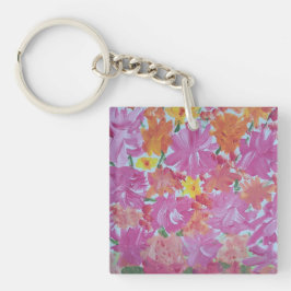 Peachy Pink Floral Acrylic Square Schlüsselanhänge Schlüsselanhänger
