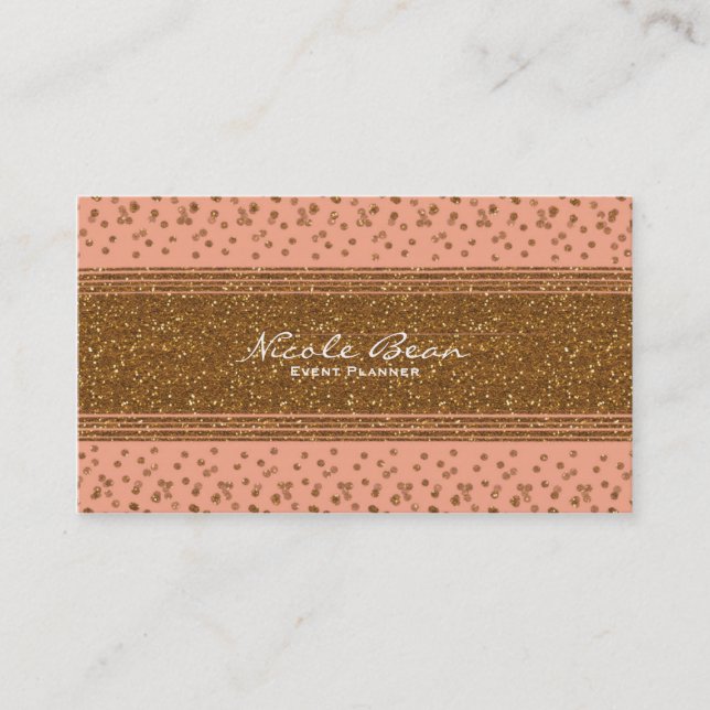 Peachy Pink & Gold Confetti Dots Business Card Visitenkarte (Vorderseite)