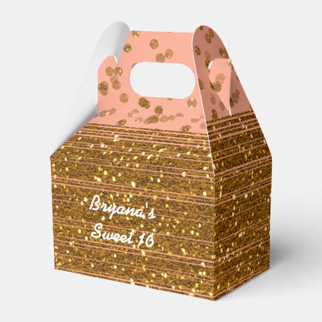 Peachy Pink & Gold Confetti Dots Gefälligkeitsboxe Geschenkschachtel (Vorderseite)