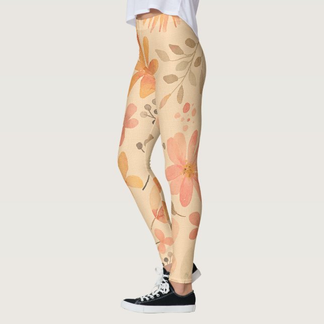 Peachy-Pink Golden Floral Muster Leggings (Links)