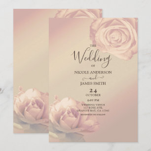 Peachy Pink Roses Elegante Blumenhochzeit Einladung