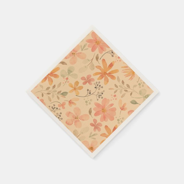 Peachy - rosa goldfarbene Blumenmuster Serviette (Ecke)