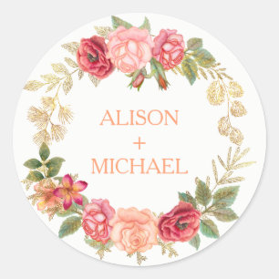 Peachy-Rosa-Rose Runder Aufkleber