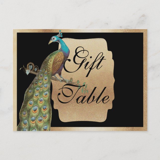 Peackcock Gold Gift Table Sign Postkarte (Rückseite)