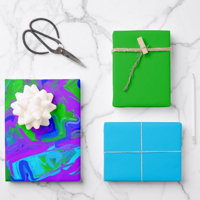 Peacock Abstrakte Wasserfarben Geschenkpapier Set (Vorderseite)