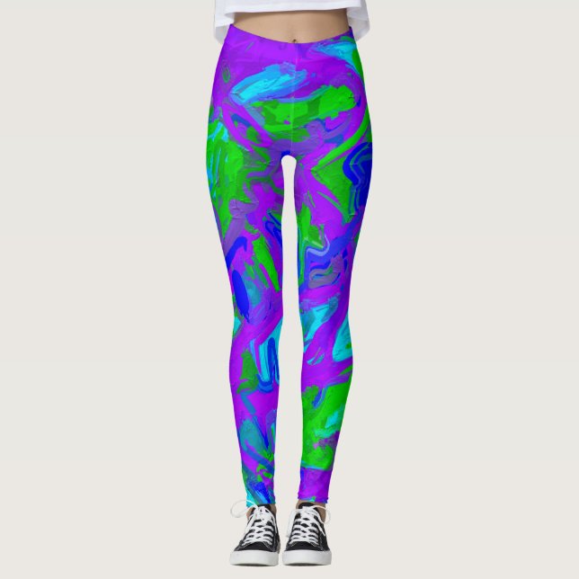 Peacock Abstrakte Wasserfarben Leggings (Vorderseite)