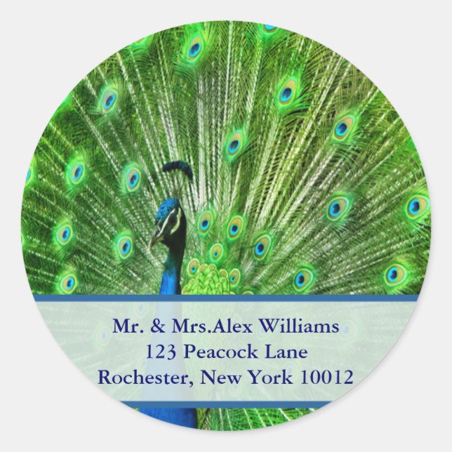 Peacock Address Labels Runder Aufkleber (Vorderseite)