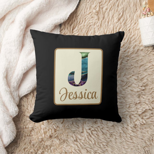 Peacock Agate Letter J Personalisiert Kissen (Decke)