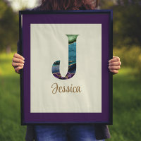 Peacock Agate Letter J Personalisiert