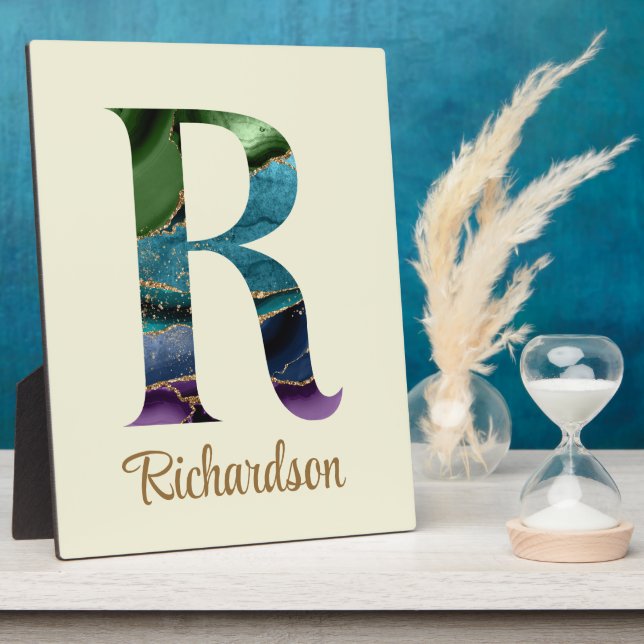 Peacock Agate Letter R Personalisiert Tabletter Fotoplatte (Seite)
