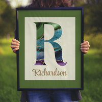 Peacock Agate Letter R Personalisiertes Poster