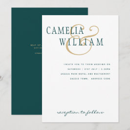 Peacock Aquamarin Green Gold Ampere und Hochzeitse Einladung