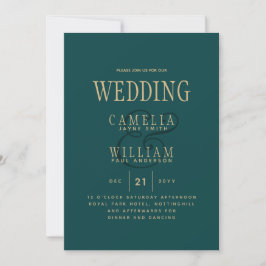 Peacock AQUAMARIN Green Gold Monochrome Wedding Ei Einladung