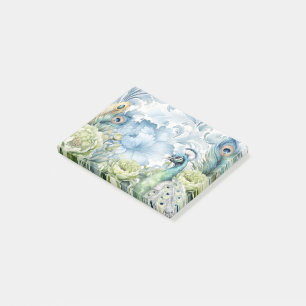 Peacock Aquamarin & Sage Feathers Floral Damask Post-it Klebezettel