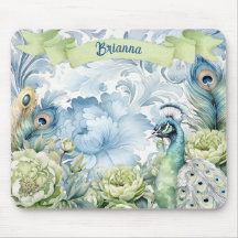Peacock Aquamarin & Sage Feathers Personalisiert