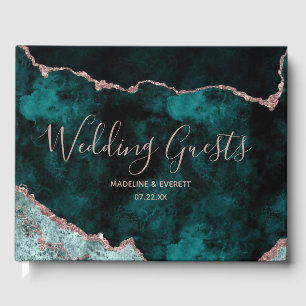 Peacock Aquamarine grüne Rose Gold Agate Marble We Gästebuch