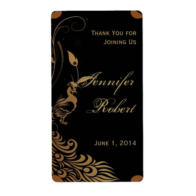 Peacock Art Déco de bronze et Étiquette de vin flo (Devant)