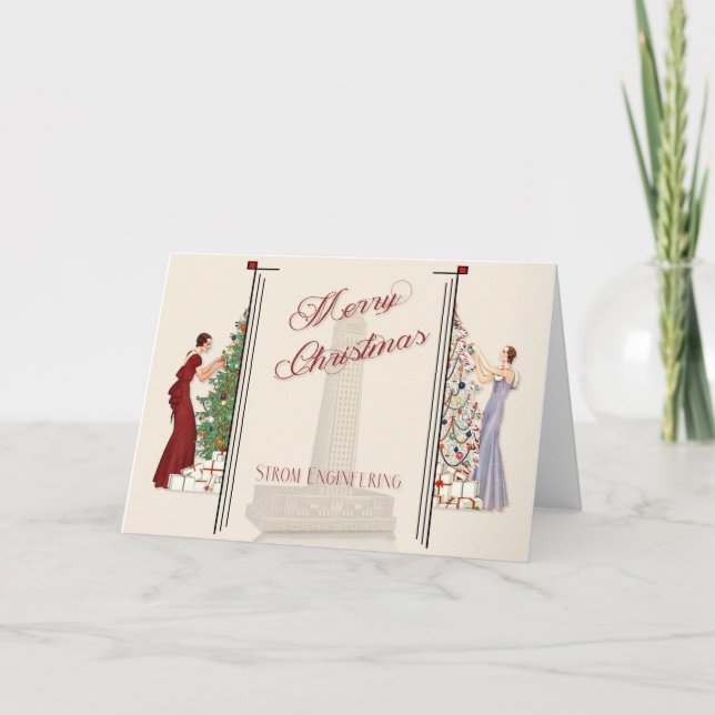 Peacock Art Deco Flair Frohe Weihnachten (Vorderseite)